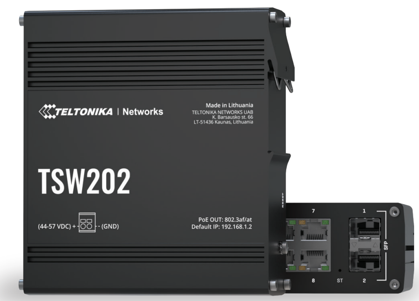 TELTONIKA Multi-layer managed 8 x ETH ports, 10/100/1000 Mbps supports auto MDI/MDIX crossover, 2 x SFP ports  [TSW212]