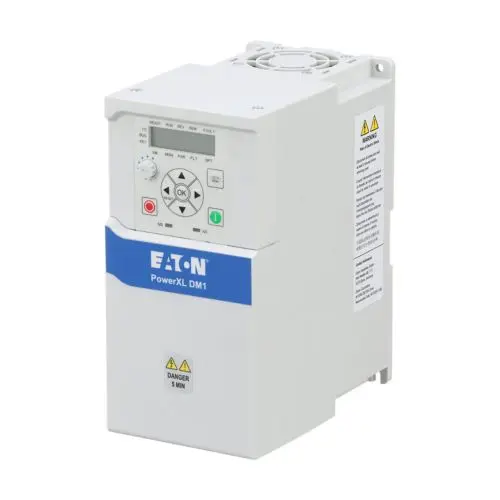  Eaton 3-5009-008A  Eaton DM1 Variable frequency drive, 400 V  AC, 3-phase, 5.6 A, 2.2 kW, IP20/NEMA0,  Radio interference suppression filter, 7 digital display assembly, Setpoint  potentiometer, Brake chopper, FS [DM1-345D6EB-S20S-EM]