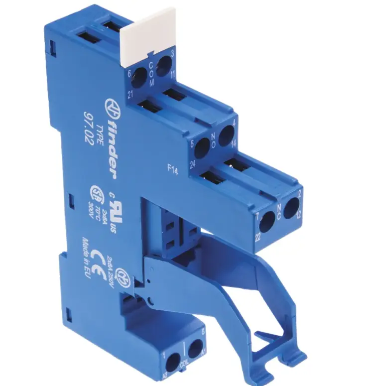 Finder 97 8 Pin 250V ac DIN Rail Relay Socket, for use with 46.52 Series Relay [97.02SPA]