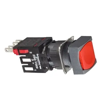Schneider Complete push button, Harmony XB6, red square flush pushbutton 16mm spring return 1NO+1NC unmarked