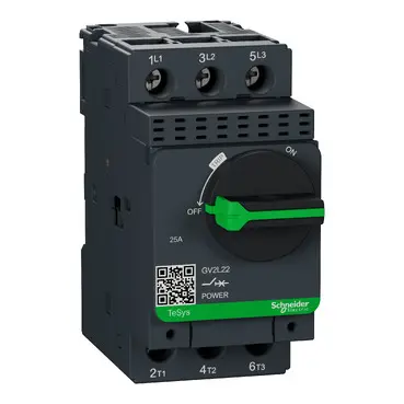 Schneider Motor circuit breaker, TeSys GV2, 3P, 25 A, magnetic, rotary handle, screw clamp terminals [GV2L22]