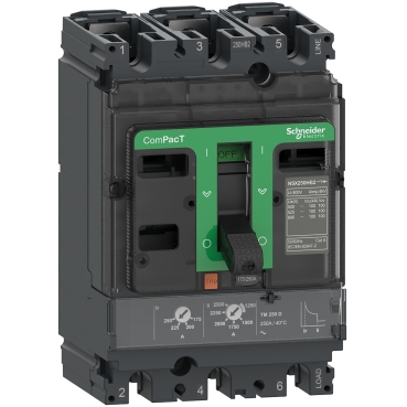 Schneider Circuit breaker ComPacT NSX250N, 50kA at 415VAC, MicroLogic 2.2 trip unit 250A, 3 poles 3d