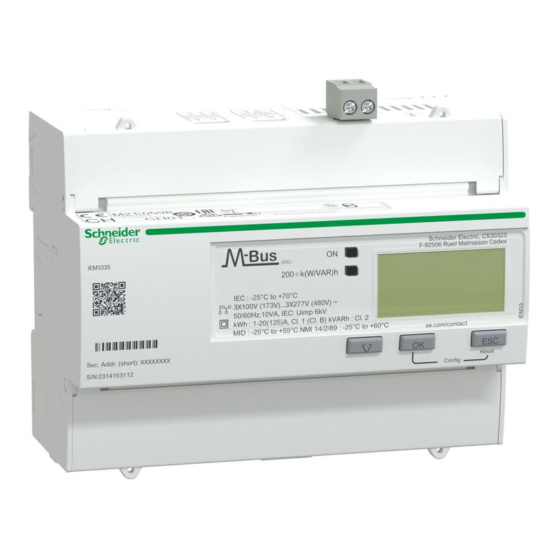 Schneider Meter iEM3000 Series_ iEM3335 energy meter - 125 A - M-bus - 1 digital I - 1 digital O - multi-tariff - MID_ [A9MEM3335]