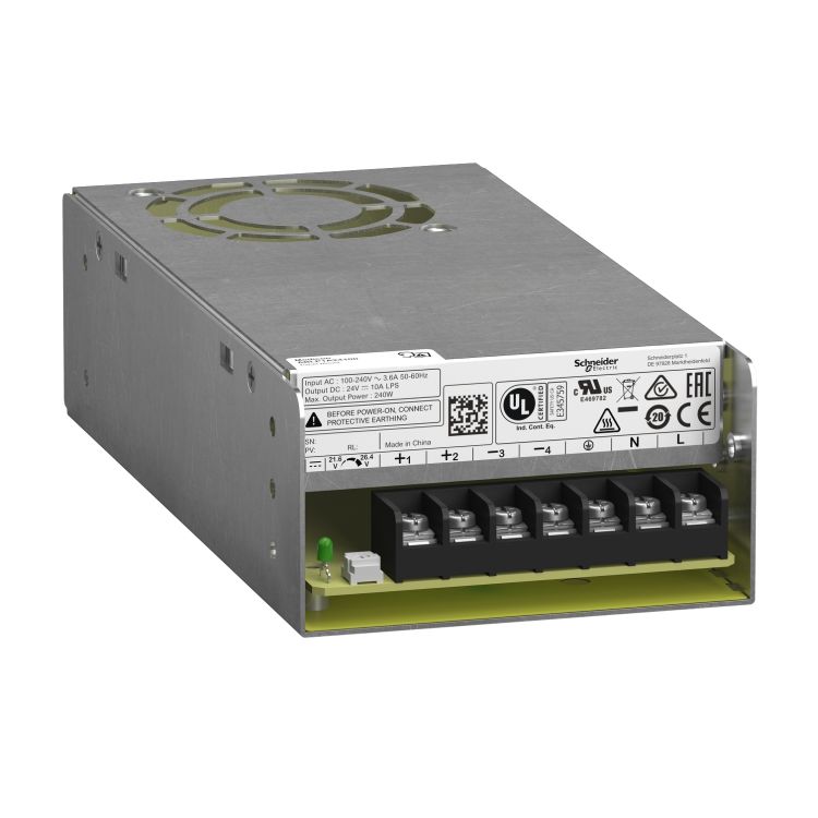 Schneider Power Supply Phaseo ABL1_ Regulated Power Supply, 100...240V AC, 24V 10A, single phase, Panel Mount_ [ABLP1A24100]