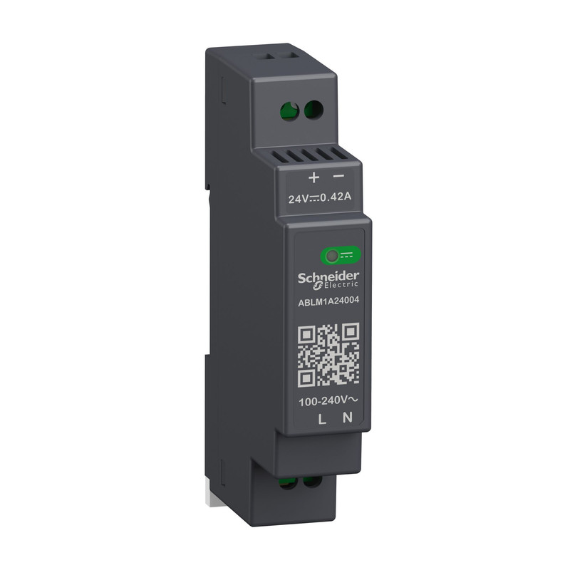 Schneider Power Supply Phaseo ABL7, ABL8_ Regulated Power Supply, 100-240V AC, 24V 0.4 A, single phase, Modular_ [ABLM1A24004]