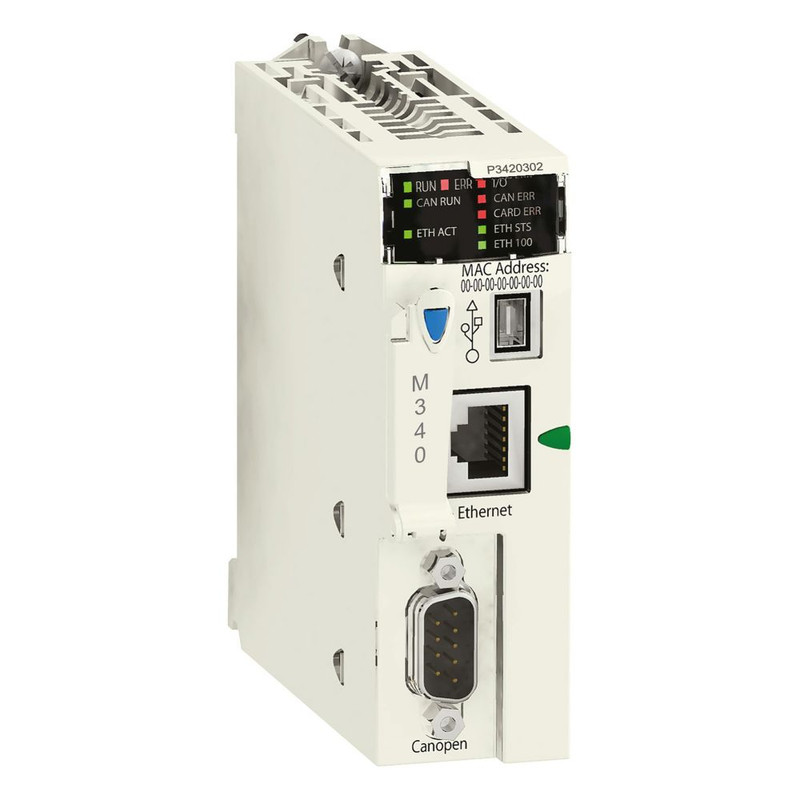 Schneider PLC Modicon M340_ Processor module, Modicon M340 automation platform, max 1024 discrete + 256 analog I/O, CANOpen_ [BMXP3420302]