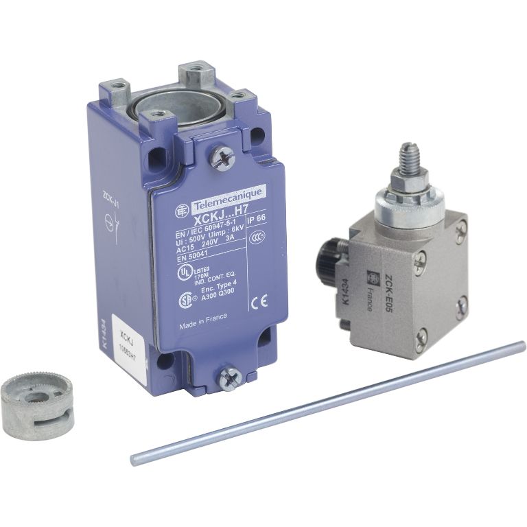 Schneider Sensors OsiSense XC Standard_ Limit switch, Limit switches XC Standard, XCKJ, metal round rod lever 3 mm, 1NC+1 NO, snap, 1/2NPT_ [XCKJ10553H7]