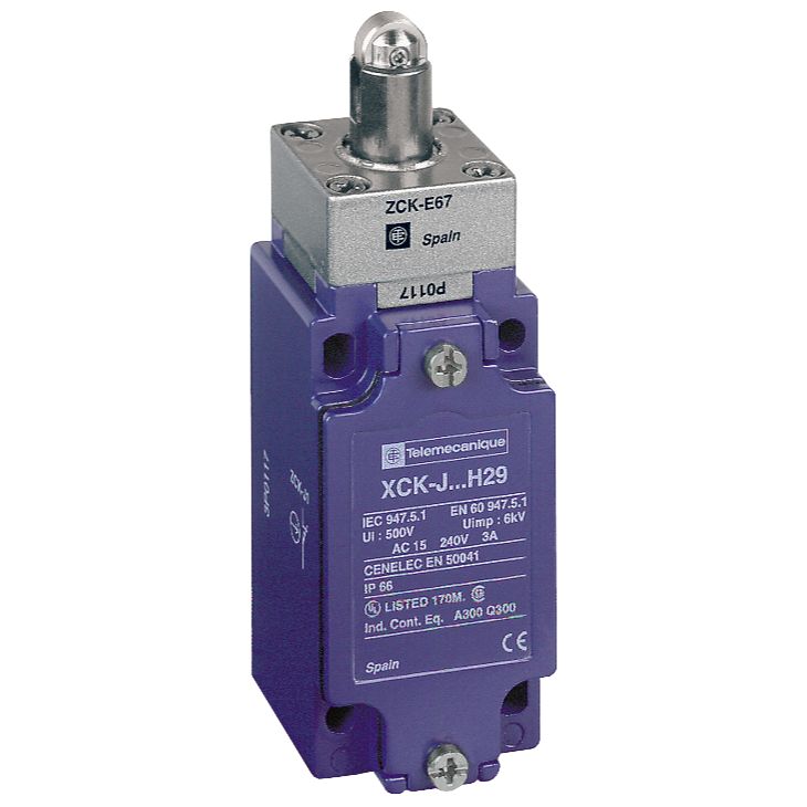 Schneider Sensors OsiSense XC Standard_ Limit switch, Limit switches XC Standard, XCKJ, steel roller plunger reinforced, 1NC+1 NO, snap, 1/2NPT_ [XCKJ167H7]