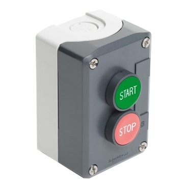 Schneider Signaling Harmony XALD, XALK_ Harmony XALD, XALK, Control station, plastic, dark grey lid, 2 flush push buttons Ø22, marked START STOP, 1 NO + 1 NC_ [XALD215]