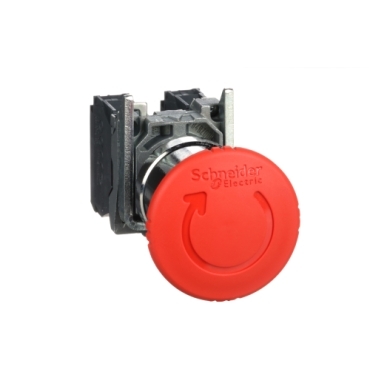 Schneider Signaling Harmony XB4_ Emergency stop switching off, metal, red mushroom, Ø40, Ø22, trigger latching turn to release, 1 NO + 1 NC_ [XB4BS8445]
