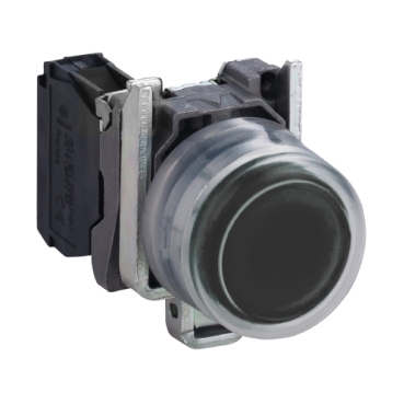 Schneider Signaling Harmony XB4_ Push button, metal, projecting, black, Ø22, spring return, booted, unmarked, 1 NO_ [XB4BP21]