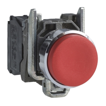 Schneider Signaling Harmony XB4_ Harmony XB4, Push button, metal, projecting, red, Ø22, spring return, unmarked, 1 NC_ [XB4BL42]