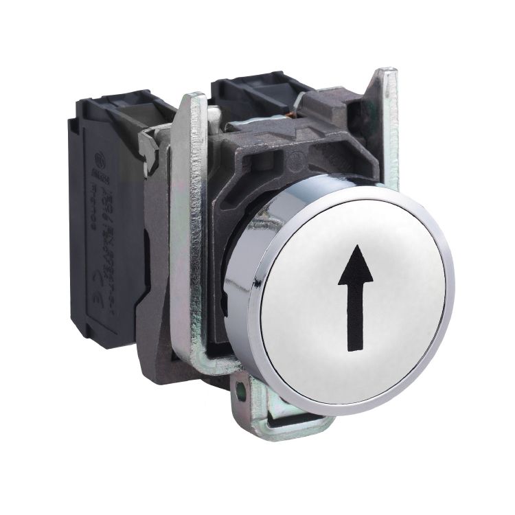 Schneider Signaling Harmony XB4_ Push button, metal, flush, white, Ø22, spring return, marked UP ARROW, 1 NO_ [XB4BA3341]