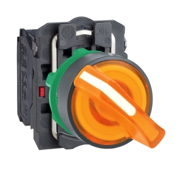 Schneider Signaling Harmony XB5_ Illuminated selector switch, plastic, orange, Ø22, 2 positions, stay put, 24 V AC/DC, 1 NO + 1 NC_ [XB5AK125B5]