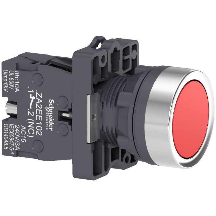 Schneider Signaling Harmony XA2E_ round red push-button Ø 22 - flush spring return - 1NC_ [XA2EA42]