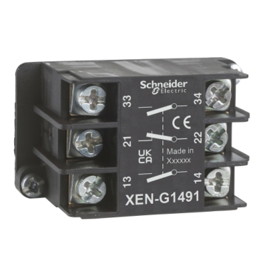 Schneider Signaling Harmony XAC_ Harmony XAC, Single contact block, spring return, single speed, spring return, front mounting, 2 NO + 1 NC_ [XENG1491]