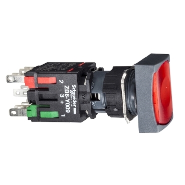 Schneider Signaling Harmony XB6_ Complete illuminated push button, Harmony XB6, red rectang flush illum pushbutton Ø 16 spring return 1NO+1NC 12...24 V_ [XB6DW4B5B]