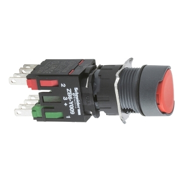 Schneider Signaling Harmony XB6_ Complete push button, Harmony XB6, red flush pushbutton Ø 16 spring return 1NO+1NC unmarked_ [XB6AA45B]