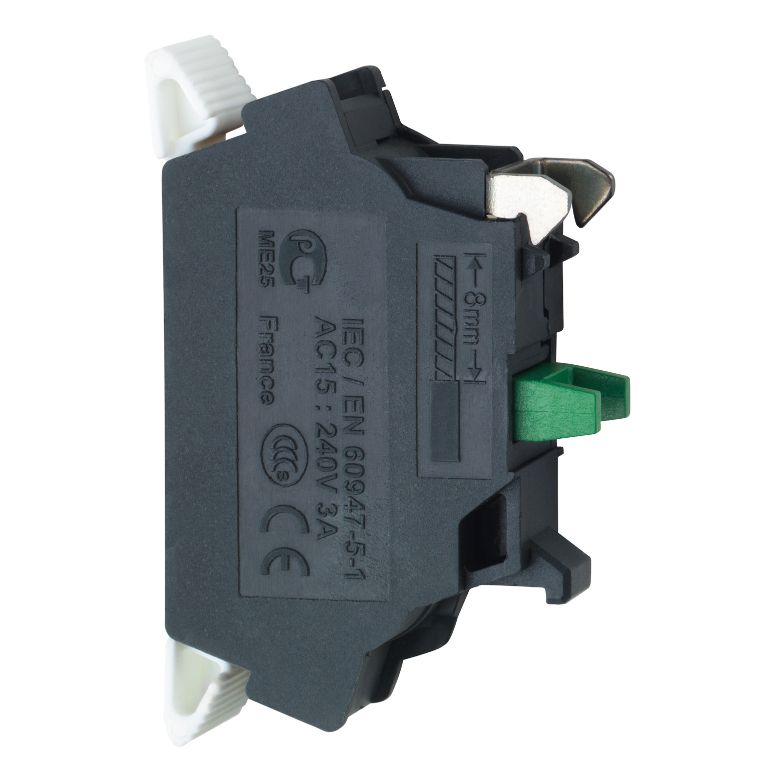 Schneider Signaling Harmony XB4_ single contact block for head Ø22 1NO silver alloy spring clamp terminals_ [ZBE1015]