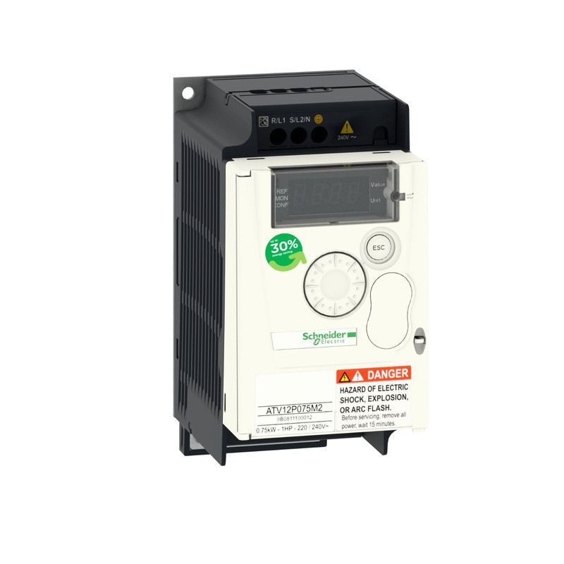 Schneider VFD Altivar 12_ variable speed drive ATV12 - 0.75kW - 1hp - 200..240V - 1ph - on base plate_ [ATV12P075M2]