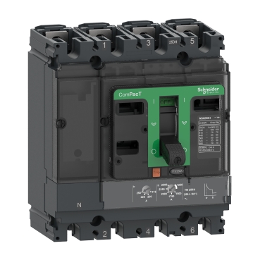 [C10B6TM040C] Schneider Circuit breaker, ComPacT NSX100B, 25kA at 415VAC, TMD trip unit 40A, 50 degrees C, 4 poles 3D