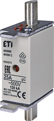 [4181207] ETI Breaker --_ Fuse link ,rated current=25A,rated AC  voltage=500V,rated DC voltage=250V_ [4181207]