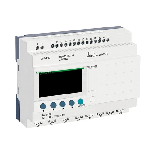 [SR2B201BD] Schneider PLC Zelio Logic_ compact smart relay Zelio Logic - 20 I O - 24 V DC - clock - display_ [SR2B201BD]