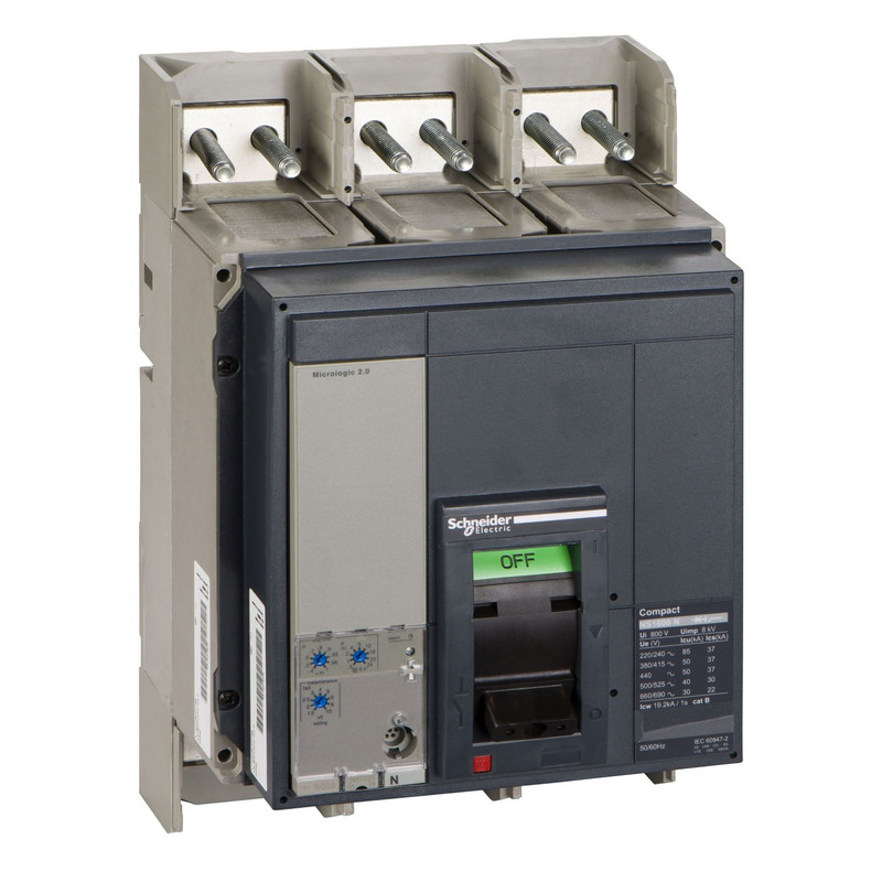 Schneider, Breaker, Compact NS, Circuit breaker, ComPact NS1600N, 50kA/415VAC, Micrologic 5.0A trip unit, 1600A, fixed, 4 poles 4d
