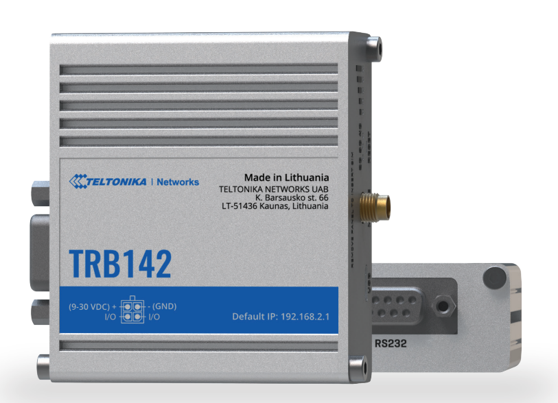 TELTONIKA 4G (LTE) – Cat 1 up to 10 Mbps, 3G – Up to 42 Mbps, 2G – Up to 236.8 kbps Gateway [TRB142]