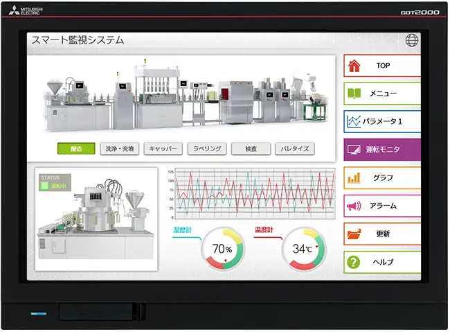 Mitsubishi HMI GT2000 12.1” Wide, WXGA, TFT color LCD 65536 colors, Panel color: Black, Power supply voltage: 24 V DC