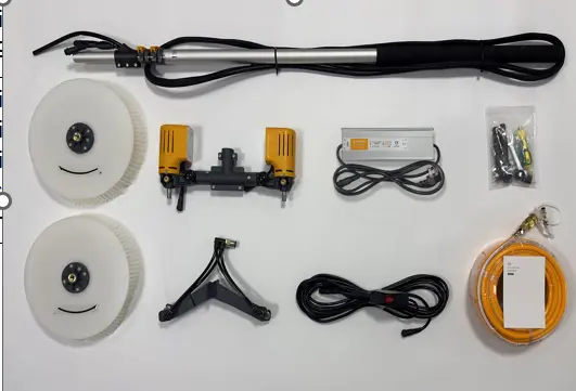 XYT X4 Double Brushes Cleaning Machine Powered version 11.5m carbon fiber rod*1 T-type damping rotary jump kit* 1 350rmp Brushless motor*2 32cm Disc brush Head*2 220V Power converter*1  9M Extension water and electricity cable*1 Instruction manual*1 Certificate*1 Machine Accessory kits*1 20m high pressure water pipe*1(free gift) International socket converter*1(free gift）[X41-11.5]