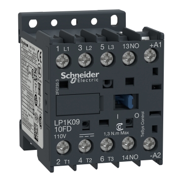Schneider Contactor, TeSys K, 3P, AC-3/AC-3e, 440V, 9A, 1NO, 24V DC coil, screw terminal