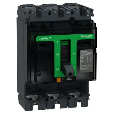 Schneider Circuit breaker basic frame, ComPacT NSX100B, 25kA at 415VAC 50/60 Hz, 100A, without trip unit, 3 poles