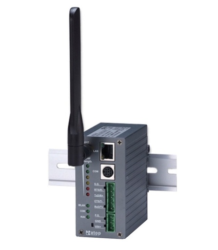 Atop Ethernet Switch SW500 Series_ The ATOP SW5001-WgN1 is a wireless serial device server with one serial port. It can be DIN rail mounted and the metal housing meets the IP50 standard. It features IEEE 802.11g/b wireless network connectivity and 15KV ESD protection for the serial port_ [SW5001-WgN1]