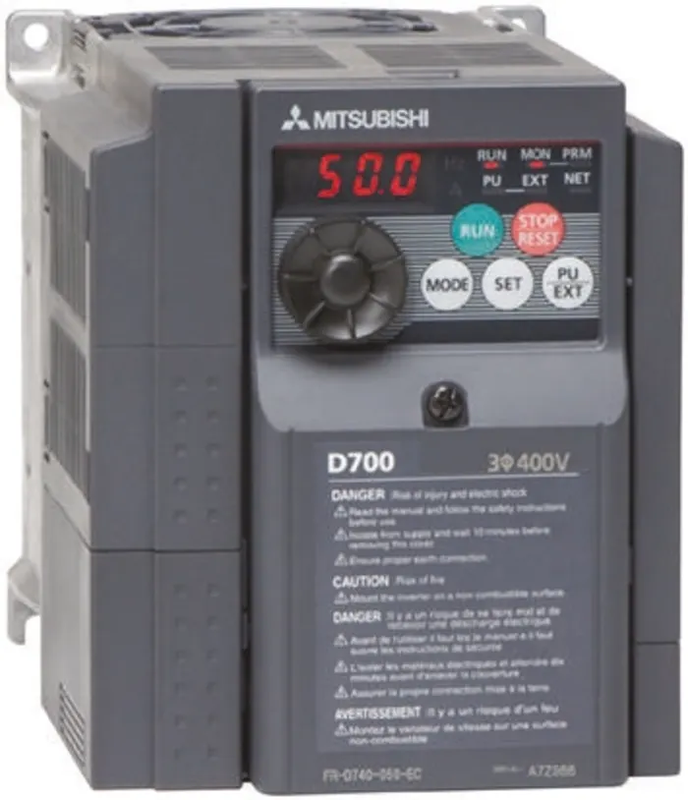 Mitsubishi VFD FR-D700 0.75kW Three phase high performance micro inverter, 2.2A (source logic safety)_ [FR-D740-022SC-EC]