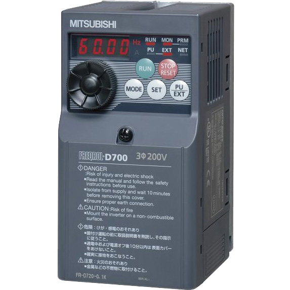 Mitsubishi VFD FR-D700 0.2kW Single phase high performance micro inverter, 1.4A (source logic safety)_ [FR-D720S-014SC-EC]
