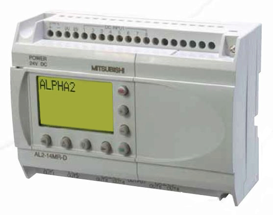 Mitsubishi PLC Alpha Programmable Logic Controller, ALPHA Base Unit 8 inputs/6 relay outputs, DC [AL2-14MR-D]