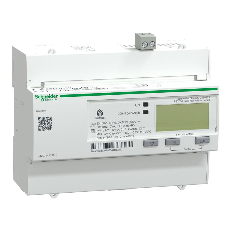 Schneider Meter iEM3000 Series_ iEM3375 energy meter - 125 A - LON - 1 digital I - multi-tariff - MID_ [A9MEM3375]