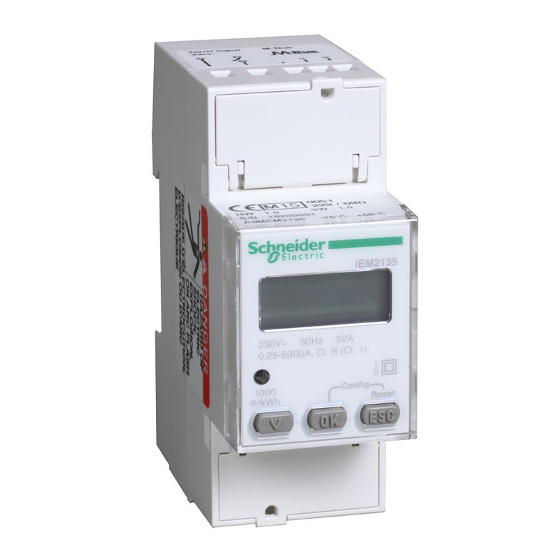 Schneider Meter iEM2000 Series_ modular single phase power meter iEM2135 - 230V - 63A with comm M-Bus - MID_ [A9MEM2135]