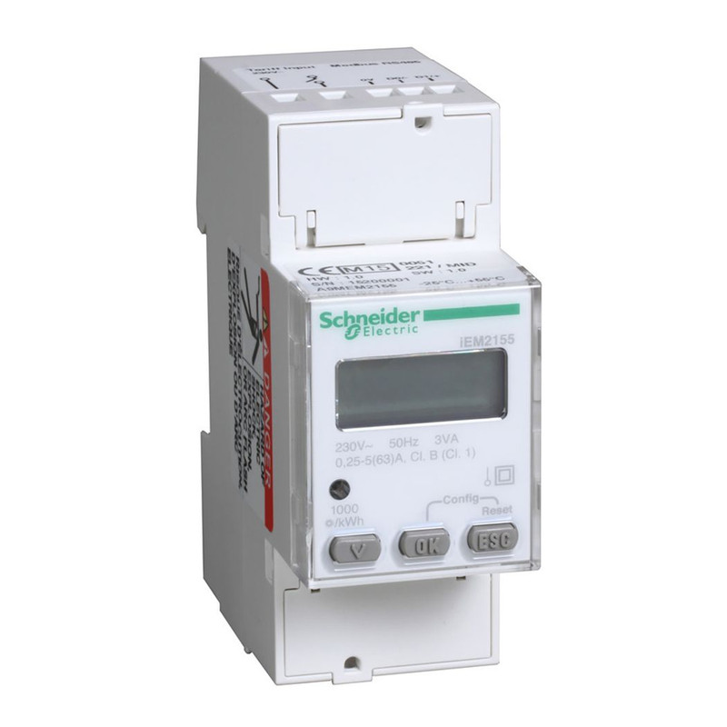 Schneider Meter iEM2000 Series_ modular single phase power meter iEM2155 - 230V - 63A with comm Modbus - MID_ [A9MEM2155]