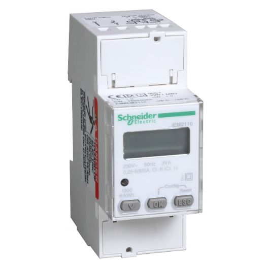 Schneider Meter iEM2000 Series_ modular single phase power meter iEM2110 - 230V - 63A with pulse - MID_ [A9MEM2110]
