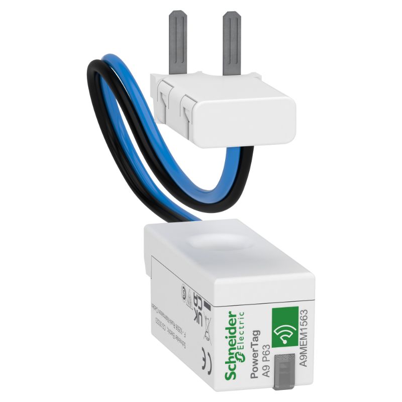 Schneider Power Monitoring PowerTag_ energy sensor, PowerTag PhaseNeutral 63A 1P+N bottom position for RCBO 18mm Slim_ [A9MEM1563]