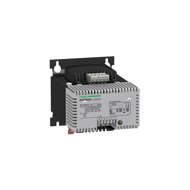 Schneider Power Supply Phaseo ABL8_ rectified and filtered power supply - 1 or 2-phase - 400 V AC - 24 V - 20 A_ [ABL8FEQ24200]