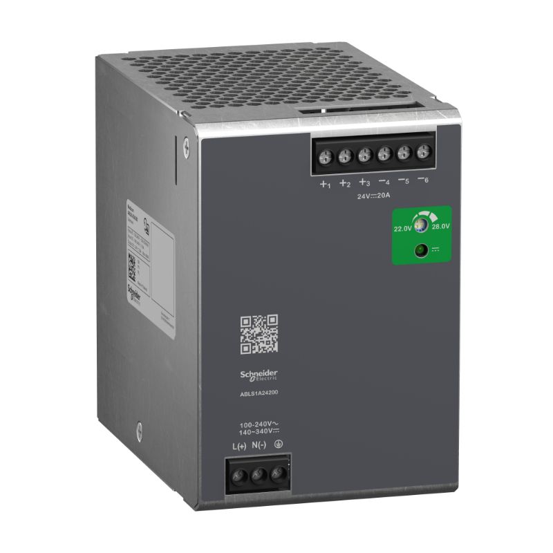 Schneider Power Supply Phaseo ABL7, ABL8_ Regulated Power Supply, 100-240V AC, 24V 20 A, single phase, Optimized_ [ABLS1A24200]