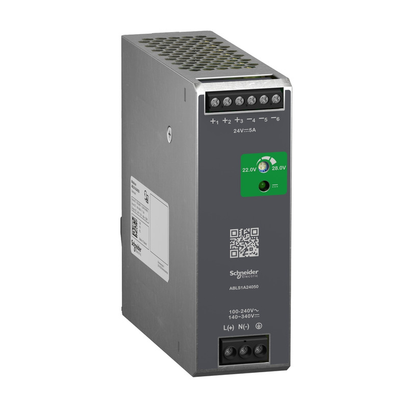 Schneider Power Supply Phaseo ABL7, ABL8_ Regulated Power Supply, 100-240V AC, 24V 5 A, single phase, Optimized_ [ABLS1A24050]