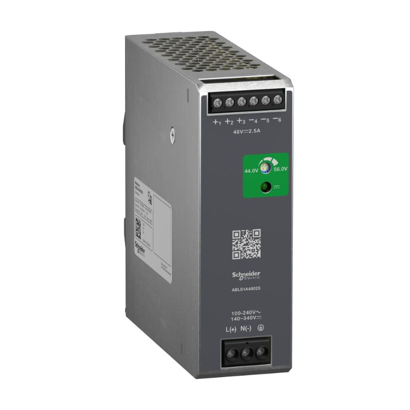 Schneider Power Supply Phaseo ABL7, ABL8_ Regulated Power Supply, 100-240V AC, 48V 2.5 A, single phase, Optimized_ [ABLS1A48025]