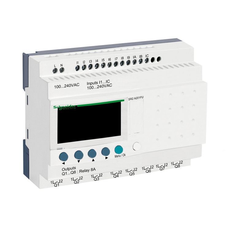 Schneider PLC Zelio Logic_ compact smart relay Zelio Logic - 20 I O - 100..240 V AC - no clock - display_ [SR2A201FU]