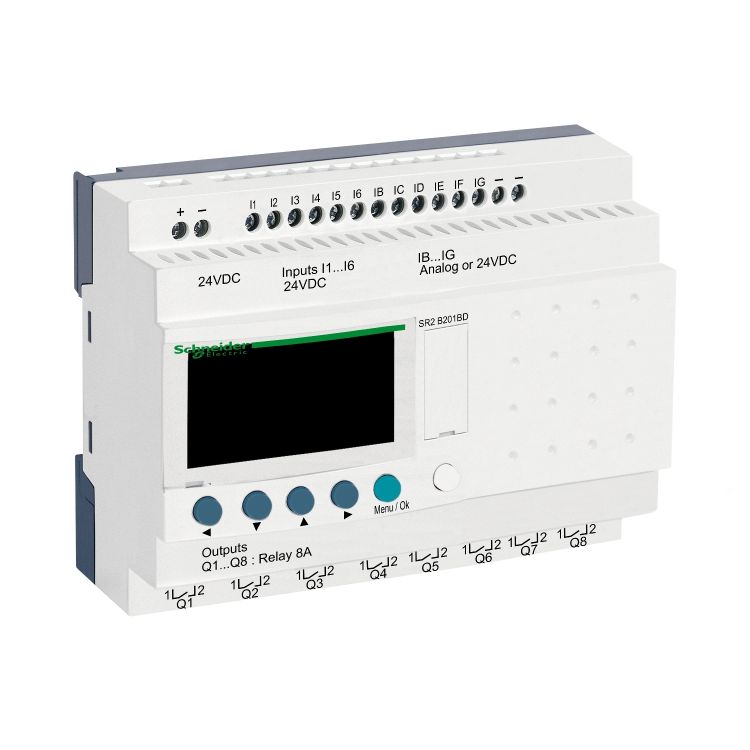 Schneider PLC Zelio Logic_ compact smart relay Zelio Logic - 20 I O - 24 V DC - clock - display_ [SR2B201BD]