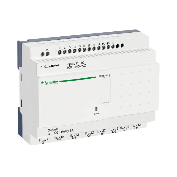 Schneider PLC Zelio Logic_ compact smart relay Zelio Logic - 20 I O - 100..240 V AC - clock - no display_ [SR2E201FU]