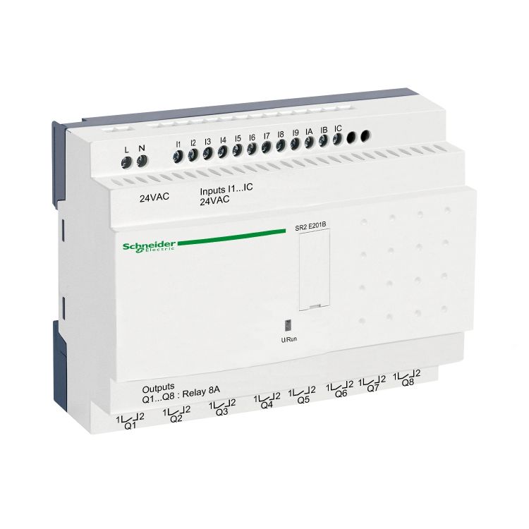 Schneider PLC Zelio Logic_ compact smart relay Zelio Logic - 20 I O - 24 V AC - clock - no display_ [SR2E201B]
